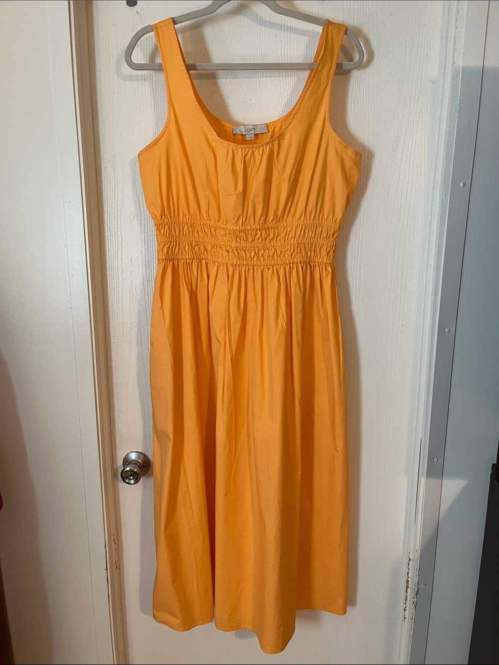 LOFT Cotton Smocked-Waist Midi Sundress In Tangerine Dreams Medium